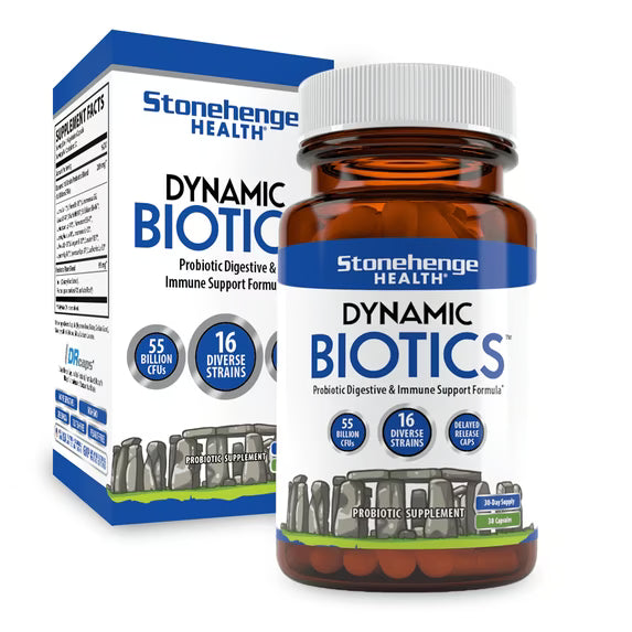 Stonehenge Health Probiotics 55 Billion CFU - 16 Strains, Prebiotic, Synbiotics Dynamic Biotics - Lactobacillus Acidophilus, Delayed Release, Shelf Stable, Non-GMO Gluten Free Veggie Capsule